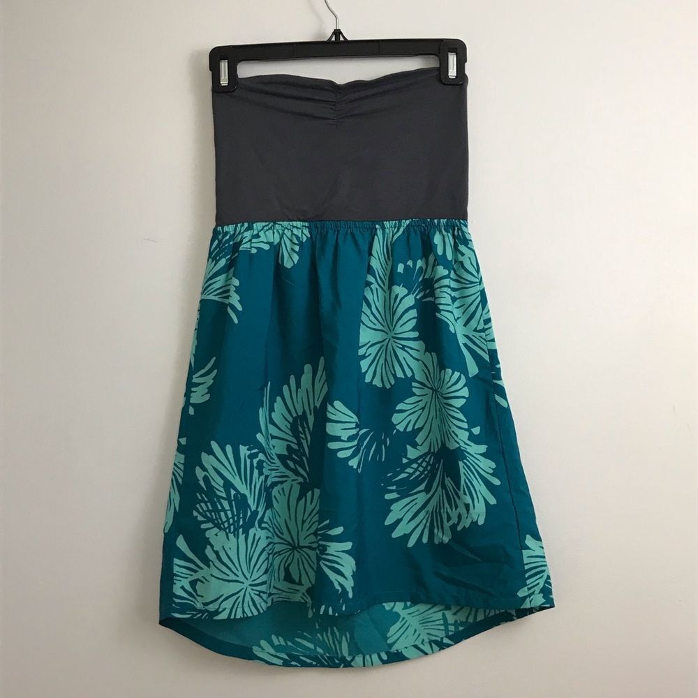 Vintage Y2K Roxy Swim Suit Cover Strapless Dress Leaves Summer Gray Teal XS